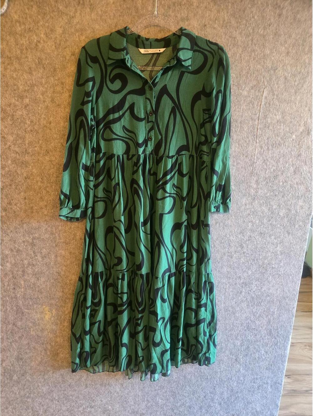 Zara Flowing Tiered Dress Midi Shirt Geometric Sz S Boho